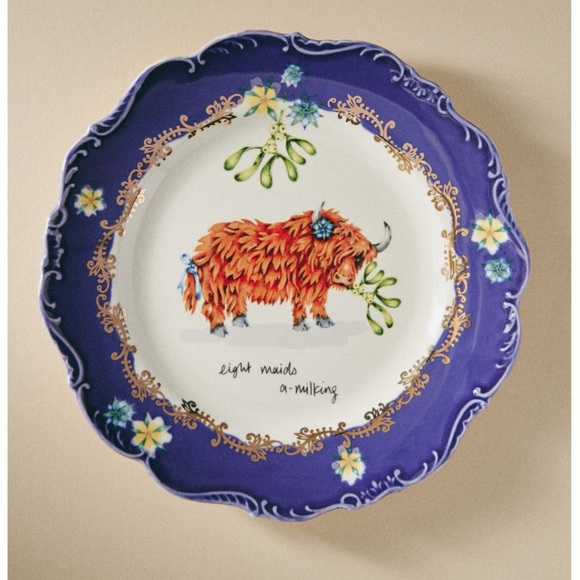 Anthropologie Other - NIB Lou Rota Twelve Days of Christmas 8 Maids A-milking Dessert Plate